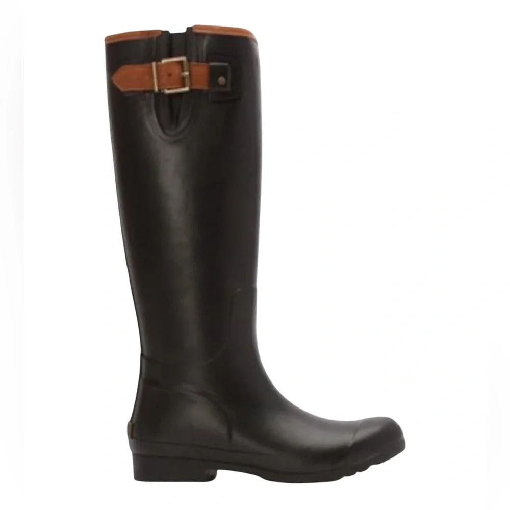 Sperry Top Sider Walker Haze Tall Rubber Rain Riding Boots Black and Brown 8 - Picture 1 of 11